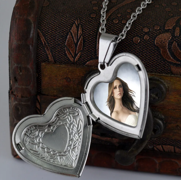 Picture of Photo Frame Locket Heart Shaped Necklace For Women - Silver