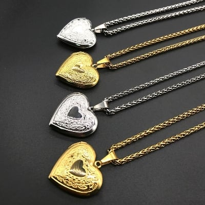 Picture of Photo Frame Locket Heart Shaped Necklace For Women - Silver