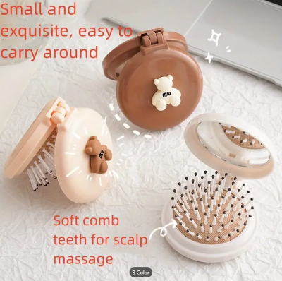 Picture of Hair Brush with Mirror - Folding Travel Comb Mirror Hairbrush, Foldable Travel Mirror Hair Brush