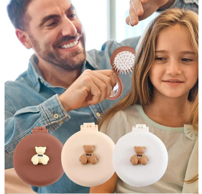 Picture of 2-In-1 Folding Mini Hair Brush With Makeup Mirror Travel Pocket Hair Brush With Mirror For Women/Girls