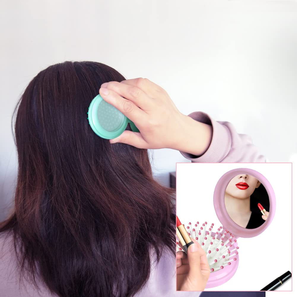 Picture of 2-In-1 Folding Mini Hair Brush With Makeup Mirror Travel Pocket Hair Brush With Mirror For Women/Girls