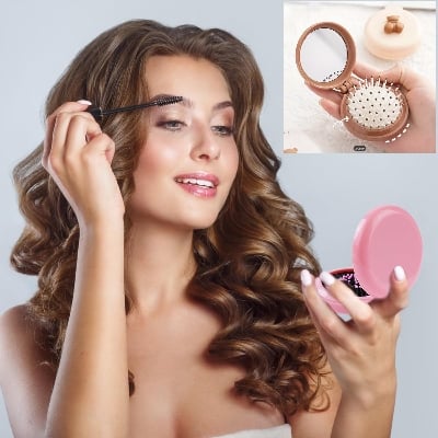 Picture of Cute Folding Massage Comb with Makeup Mirror Travel Portable