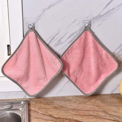 Picture of Kitchen Supplies Absorbent Hanging Towel Coral Fleece Tea Towel- 2Pcs