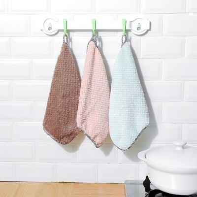 Picture of Kitchen Supplies Absorbent Hanging Towel Coral Fleece Tea Towel- 2Pcs