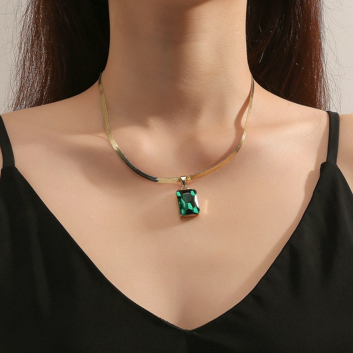 Picture of Korean Style Fashion Blue/Black Crystal Pendant Colden Color Chain Necklace For Women