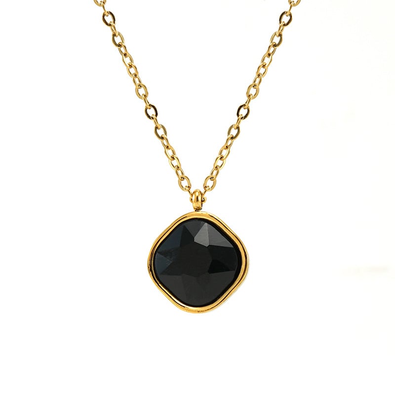 Picture of Korean Style Fashion Blue/Black Crystal Pendant Colden Color Chain Necklace For Women