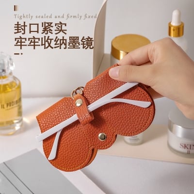 Picture of New PU Glasses Bag Portable Glasses Case Protective Cover Cute Glasses Clip Female Simple Glasses Bag - Brown