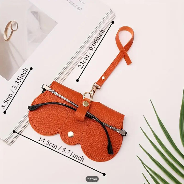 Picture of New PU Glasses Bag Portable Glasses Case Protective Cover Cute Glasses Clip Female Simple Glasses Bag - Brown