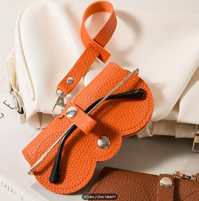 Picture of New PU Glasses Bag Portable Glasses Case Protective Cover Cute Glasses Clip Female Simple Glasses Bag - Brown