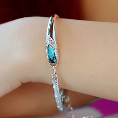 Picture of Women Fashion Sterling Silver Bracelet Blue Crystal Bracelet- Ladies Jewelry - Silver