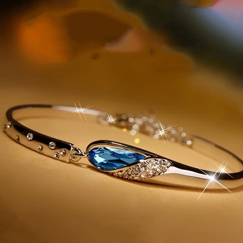 Picture of Women Fashion Sterling Silver Bracelet Blue Crystal Bracelet- Ladies Jewelry - Silver