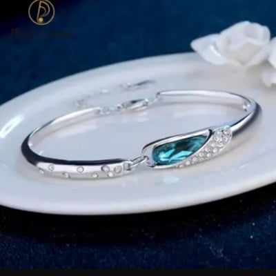 Picture of Fashion Women Silver Plated Crystal Chain Bangle Cuff Charm Bracelet Jewelry - Silver
