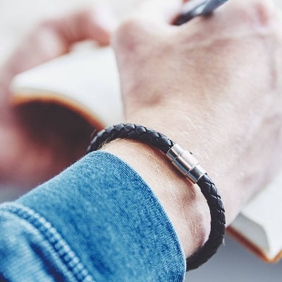 Picture of Men's Powerful Stainless Stee & Leather Bracelet - Black