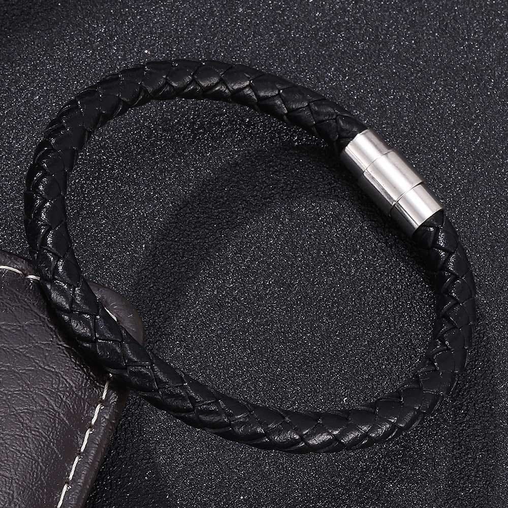 Picture of Men's Powerful Stainless Stee & Leather Bracelet - Black