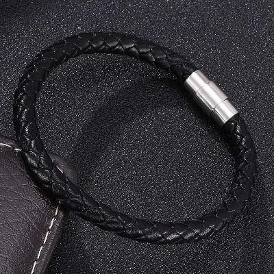 Picture of Men's Powerful Stainless Stee & Leather Bracelet - Black