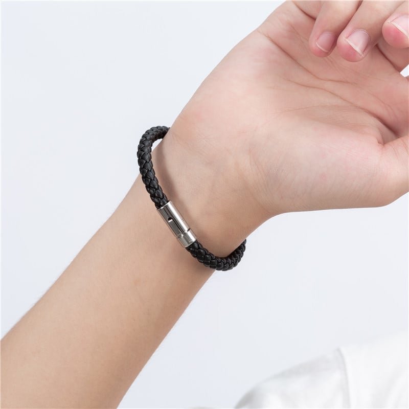 Picture of Men's Powerful Stainless Stee & Leather Bracelet - Black