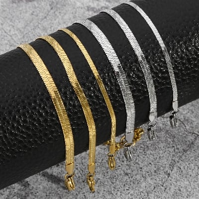Picture of Fashion Flat Snake Chain Bracelet For Women/Ladies/Girls - Gold