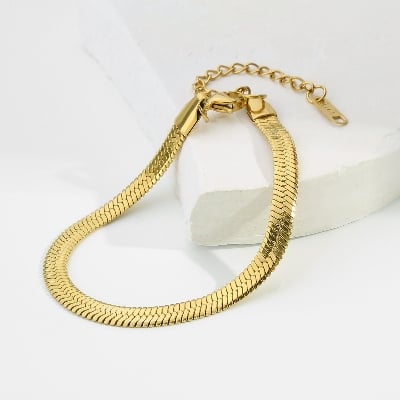 Picture of Classic Snake Chain Bracelets for Women Trend Stainless Steel Cuban Chain Bracelet For Women - Gold