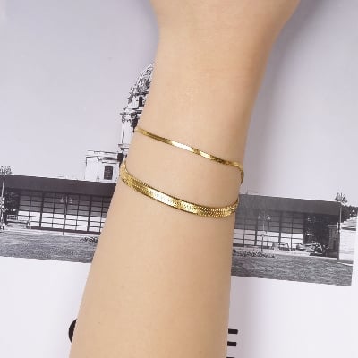 Picture of Classic Snake Chain Bracelets for Women Trend Stainless Steel Cuban Chain Bracelet For Women - Gold