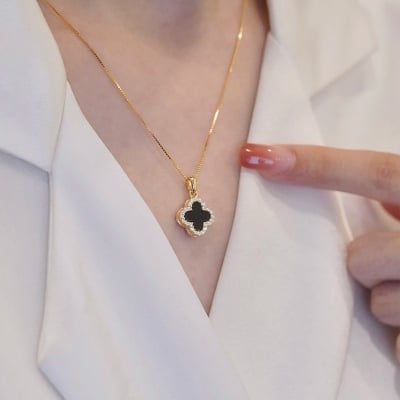 Picture of Korean Chopsticks Necklace Ins Girl New Fashion Women- Leaf Clover - Gold