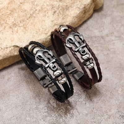 Picture of Vintage Accessories Men's Personalized Boat Anchor Bracelet - Black