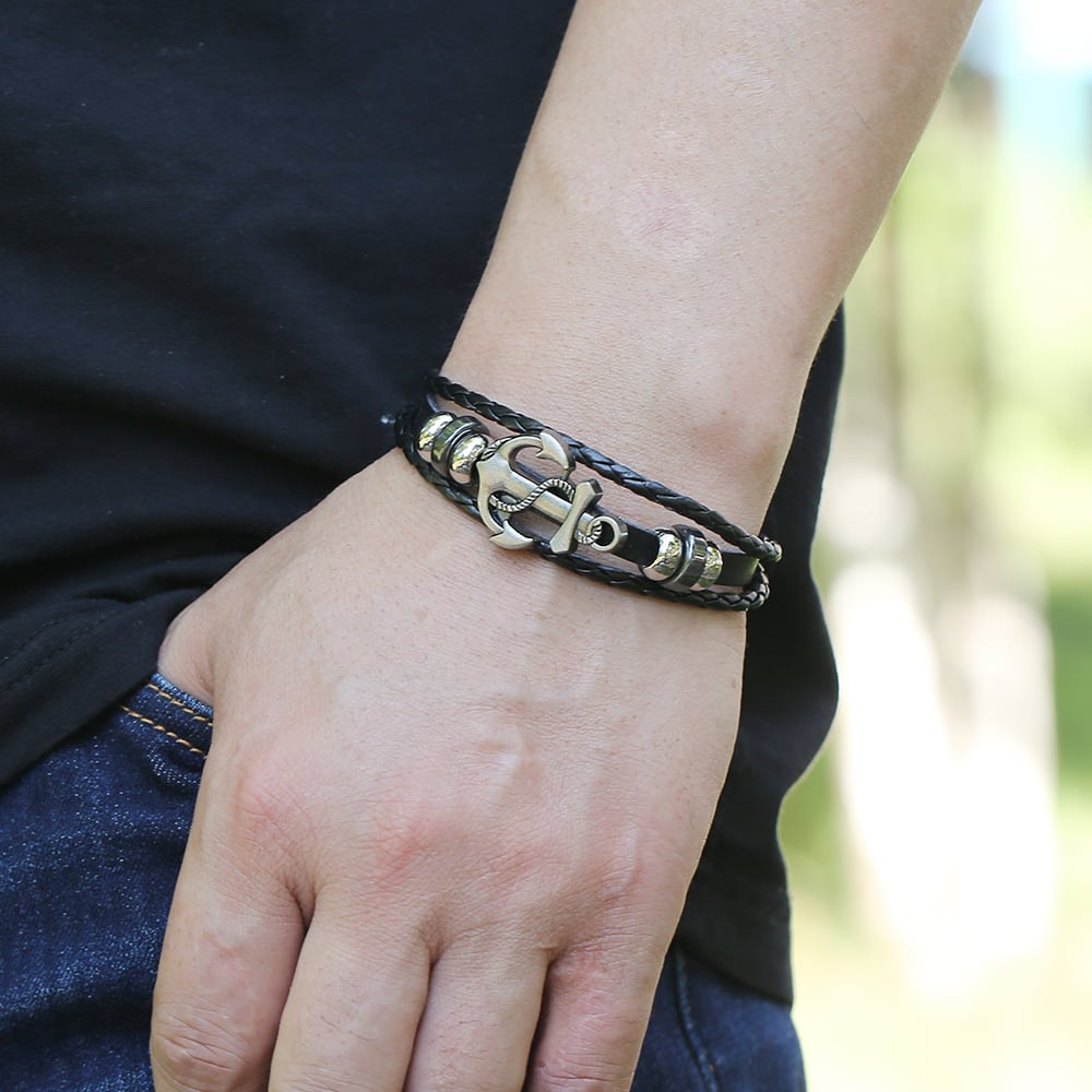 Picture of Vintage Accessories Men's Personalized Boat Anchor Bracelet - Black