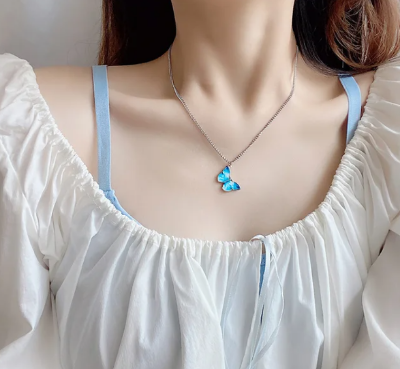 Picture of Trendy Butterfly Necklace Jewelry Set For Women - Silver