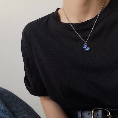 Picture of Cute Colorful Butterfly Pendant Necklace Stainless Steel Neck Chain For Women - Silver