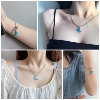 Picture of Blue Butterfly Locket/Necklaces Chain For Women