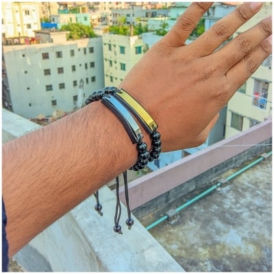 Picture of Trendy Black Pearl Bracelet for Men