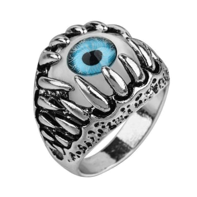 Picture of Blue Evil Eye Ring for  by Ginge Lyne, Eyeball Biker Ring for Men - Silver