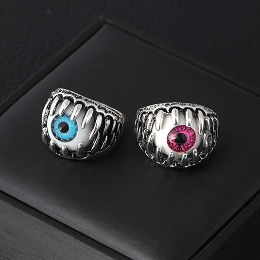 Picture of Blue Evil Eye Ring for  by Ginge Lyne, Eyeball Biker Ring for Men - Silver