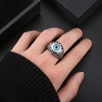 Picture of Men's Dragon Claw Evil Devil Skull Eyeball Ring - Silver