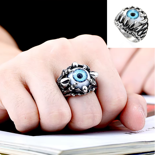 Picture of Gothic Vintage Stainless Steel Dragon Claw Evil Eye Rings - Silver