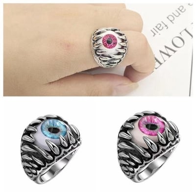 Picture of Gothic Vintage Stainless Steel Dragon Claw Evil Eye Rings - Silver