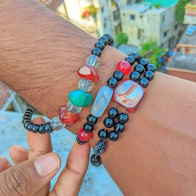 Picture of Multi-color Lava Rock Stone Volcanic Beads Bracelet - Simple