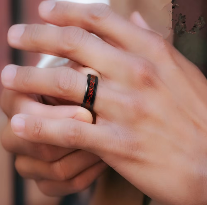Picture of Men's Fashion Romantic Stainless Steel Ring - Red Redium