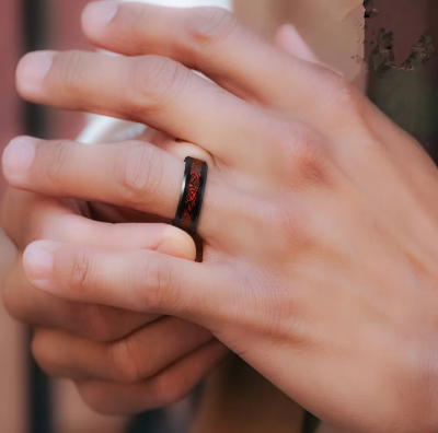 Picture of Men's Fashion Romantic Stainless Steel Ring - Red Redium