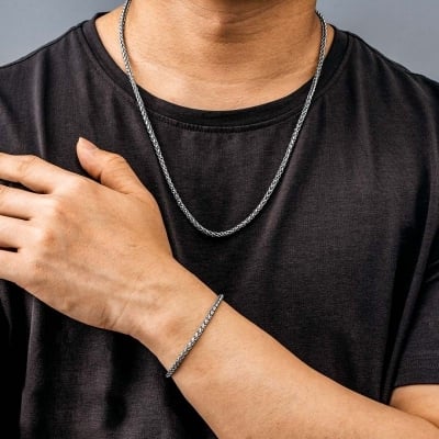 Picture of Flat Plated Stainless Steel Snake Chain Necklace For Men Boys