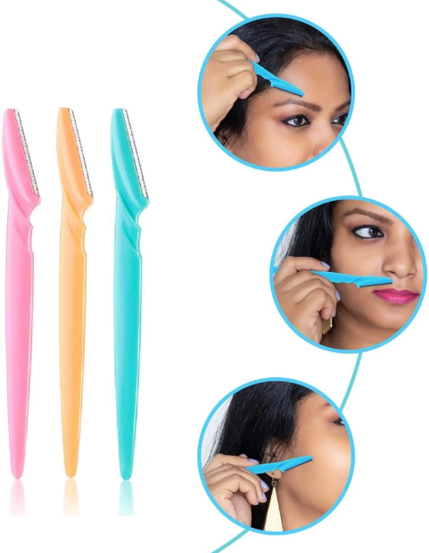 Picture of 3pcs Colorful Eyebrow Trimmer Face Hair Razors Women Eyebrow Shaver Hair Removal Makeup Tools
