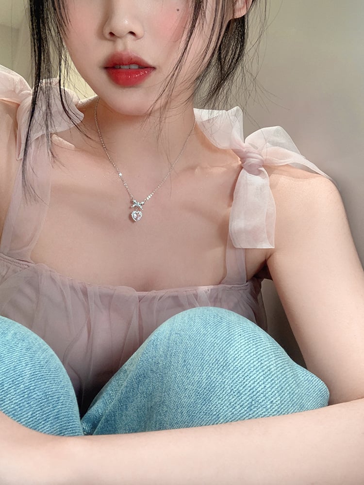 Picture of Romantic Stainless Steel Pink Love Heart Women's Chain - Silver