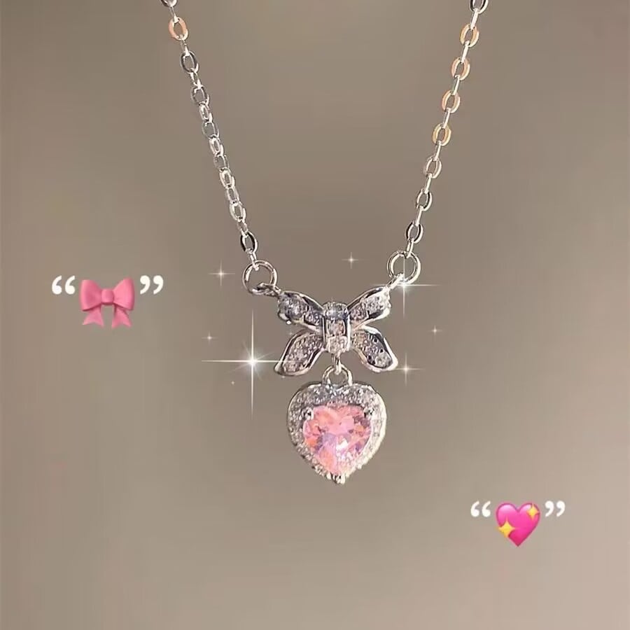 Picture of Romantic Stainless Steel Pink Love Heart Women's Chain - Silver