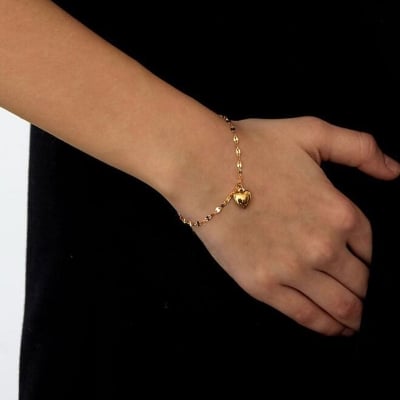 Picture of Heart Shaped Pendants Bracelet For Women Stainless Steel Dainty Fashion Simple Chunky Love Heart Paperclip Chain Stacking Adjustable - Gold