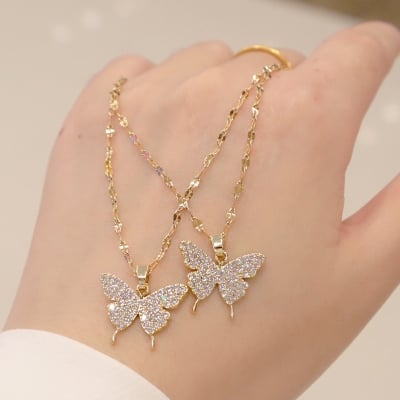 Picture of Butterfly Exquisite Crystal Necklaces Collar Chain Necklace Ladies Wedding Party Jewelry Gift - Gold