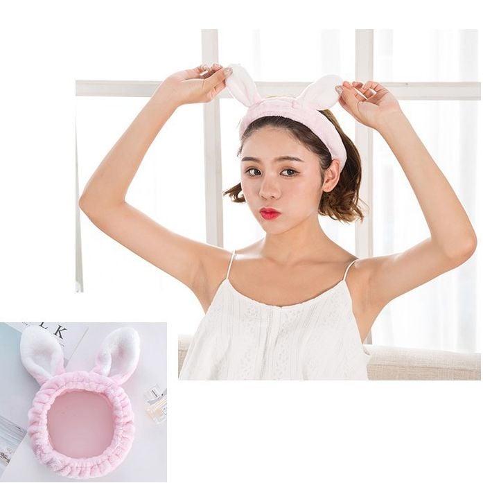 Picture of Lovely Cat Ears Headband Hairband Makeup Face Clean Spa Fluffy Hair Band Makeup Tools Head Wrap Hair Band Elastic Hair Band Hair lace Headband