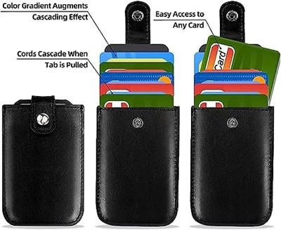 Picture of Personalized Stackable Pull-Out Card Holder, Credit Card Holder Wallet, Business Card Holder - Black - Black