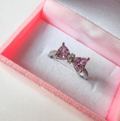 Picture of Stylish Pink Zircon Studded Crystal Duo Butterfly Open Ring