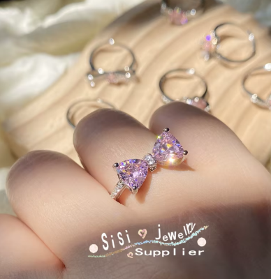 Picture of Stylish Pink Zircon Studded Crystal Duo Butterfly Open Ring