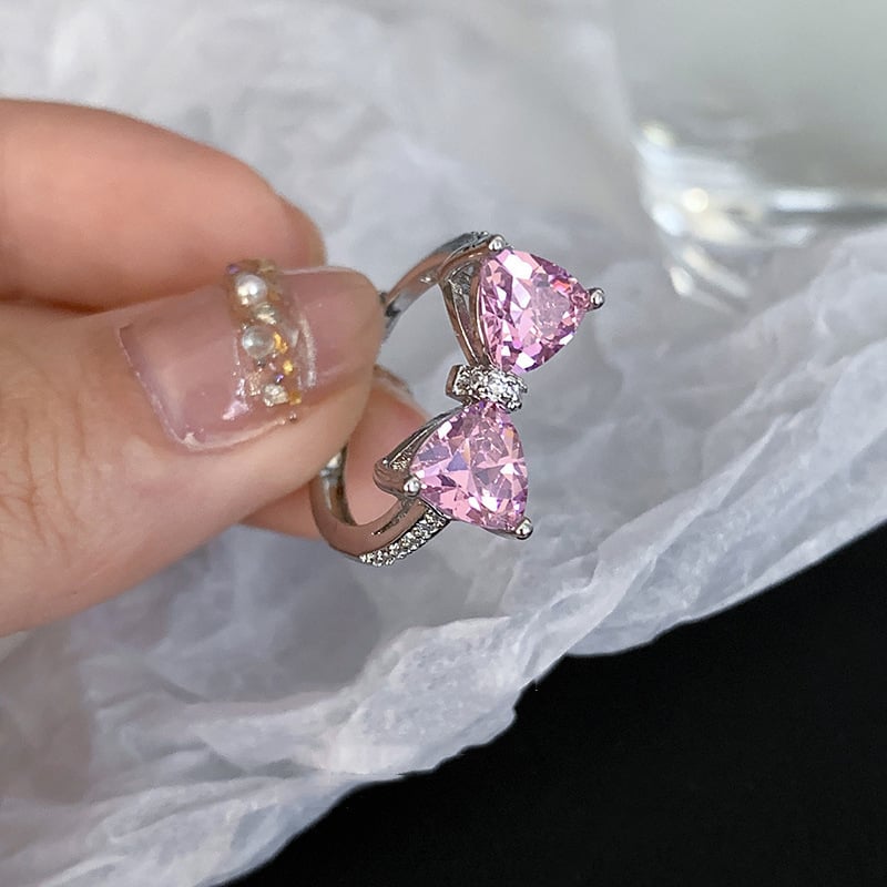 Picture of Cute Double Pink Zirconia Crystal Stackable Rings