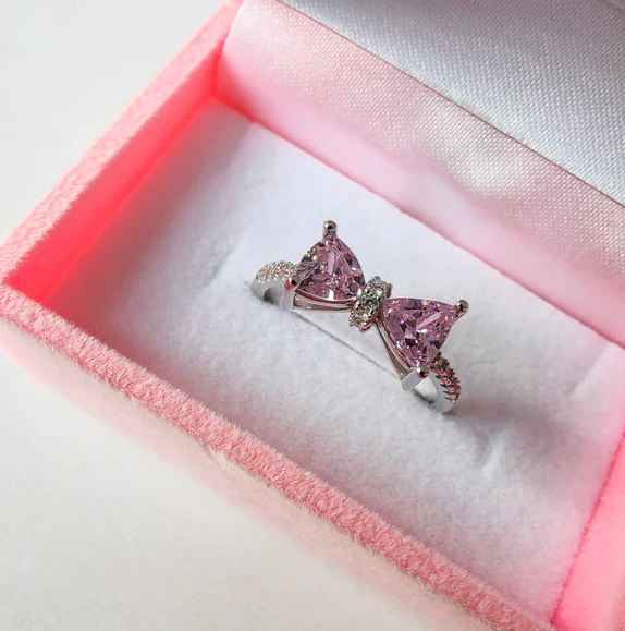 Picture of Cute Double Pink Zirconia Crystal Stackable Rings